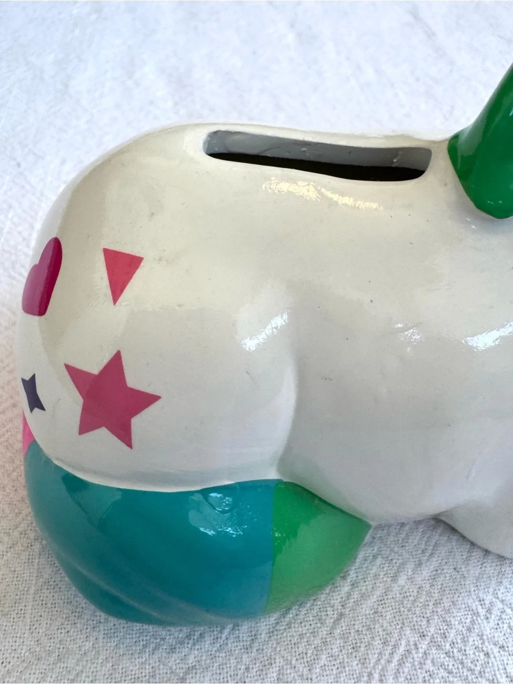 Vintage Elephant Salt Shaker and a Unicorn Piggy Bank. Ceramic Kitsch.